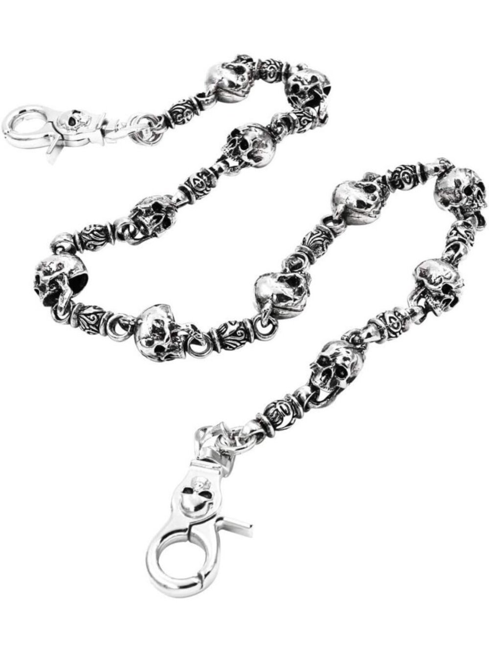 Heavy Skull Wallet Chain | Ethnic Biker Punk Key Chain for Jeans | Silver